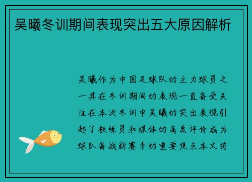吴曦冬训期间表现突出五大原因解析